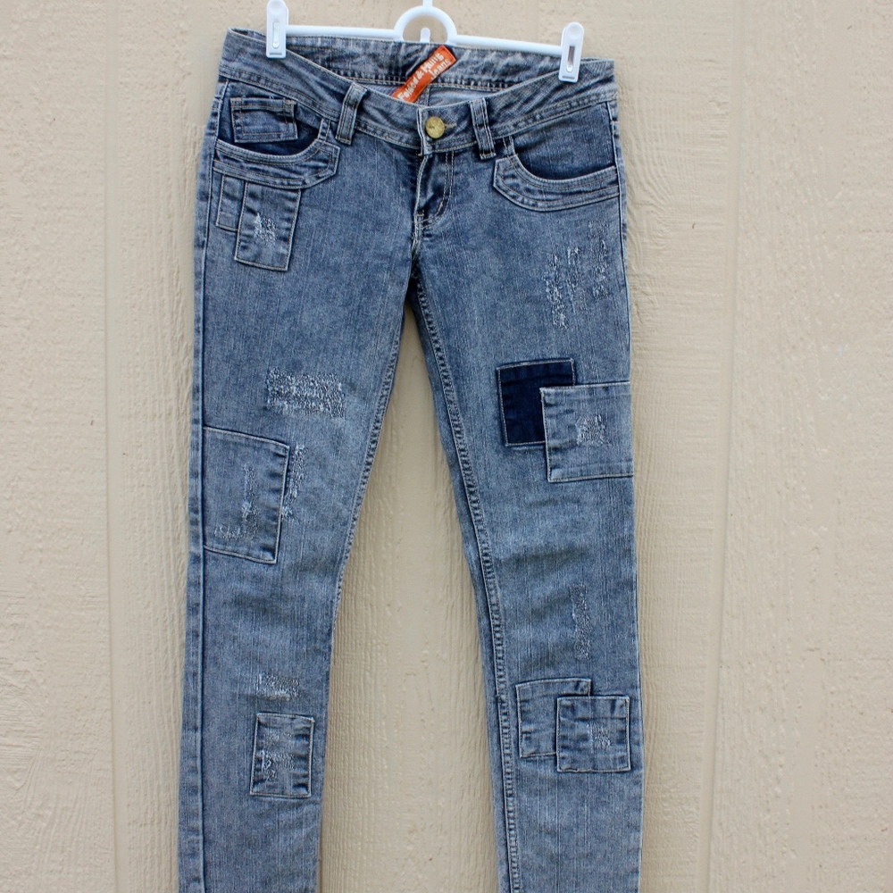 Patchwork low rise denim jeans
